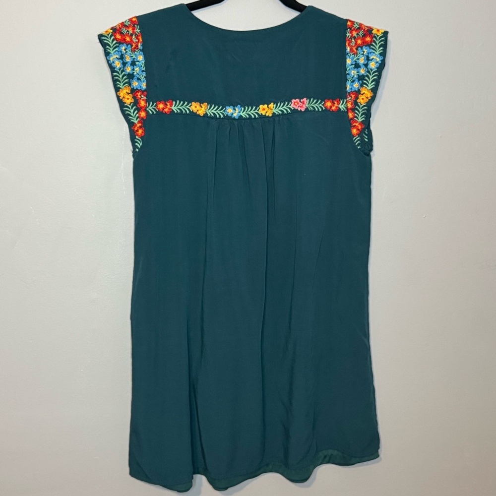 Savanna Jane Teal Tunic with Colorful Floral Embroidery - Picture 4 of 4